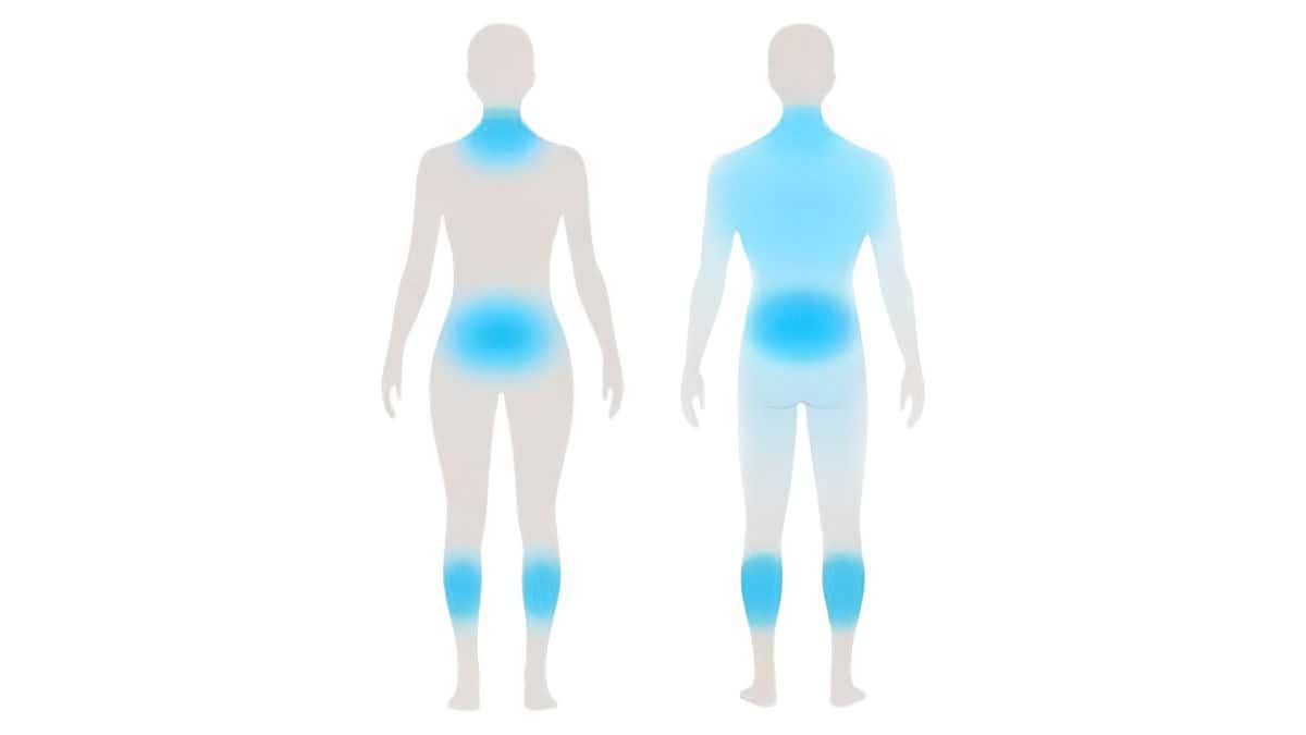 Zones du corps fréquemment massées comme la nuque, le dos et les mollets