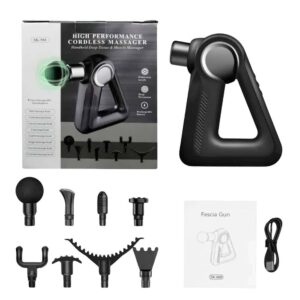 Coffret du pistolet de massage SILKEN avec accessoires, embouts et câble de recharge